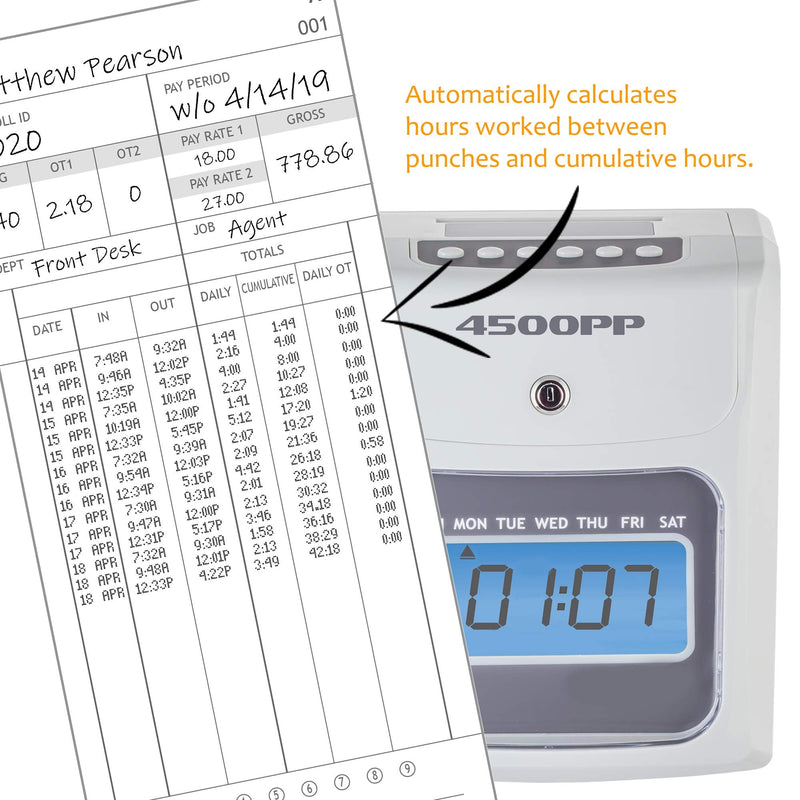 Nile Products, 4500PP10, genuine and authentic time cards for the Nile Products model number 4500PP calculating time clock, 100 per pack, time cards