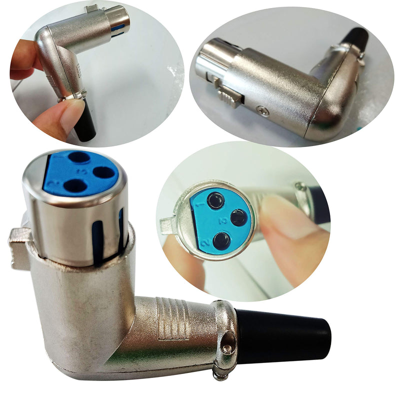 zdyCGTime DIY XLR Adapter 90 Degree 3 Pin XLR Female Solder Type Audio Microphone Speaker Connector(Silver 2-Pack) (XLR Female)