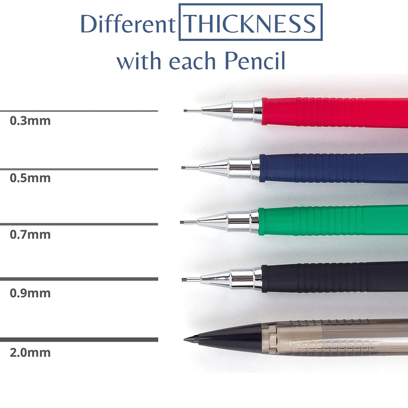 Mr. Pen Mechanical Pencil Set with Lead and Eraser Refills, 5 Sizes - 0.3, 0.5, 0.7, 0.9 and 2 Millimeters, Drafting, Sketching, Illustrations, Architecture, Drawing Mechanical Pencils