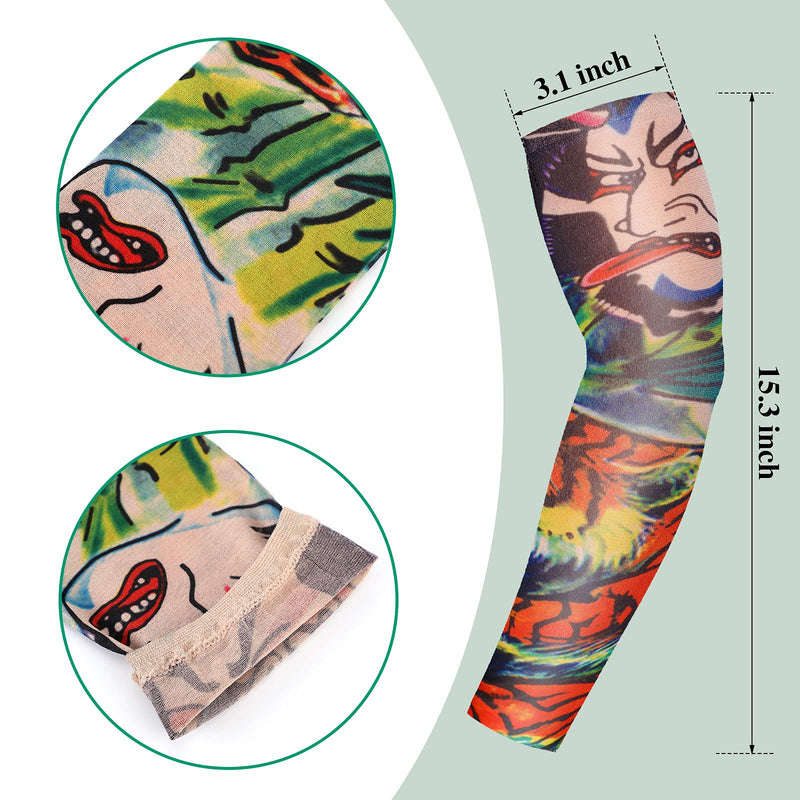 12 Pieces Tattoo Sleeves Set Fake Sunscreen Arm Sleeves Soft Elasticity Flower Arm Gloves Cycling (Skull Pattern) Skull Pattern