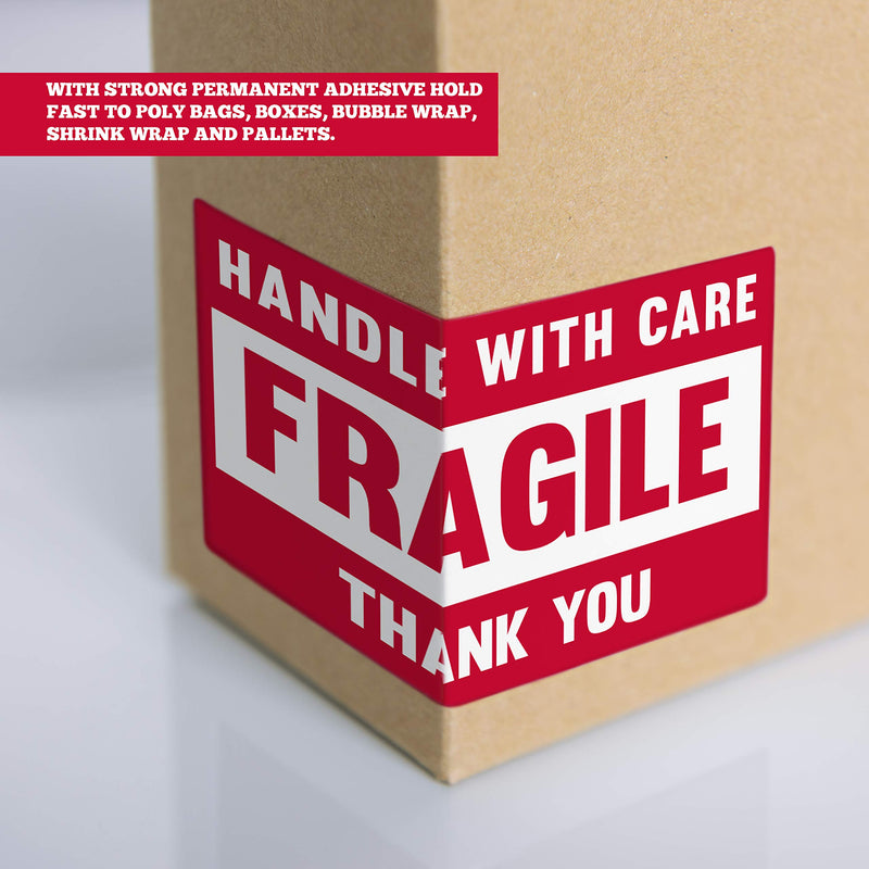 3? X 2? Fragile Handle with Care Warning Stickers, Fragile Tape for Packing and Shipping, Permanent Adhesive Labels 500 Per Roll (1 Pack)