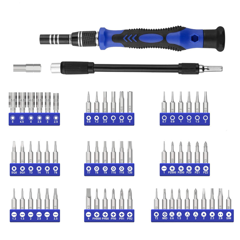Precision Screwdriver Kit, XOOL 62 in 1 Electronics Repair Tool Kit, Magnetic Driver Kit with Flexible Shaft, Extension Rod for Mobile Phone, Smartphone, Game Console, PC, Tablet