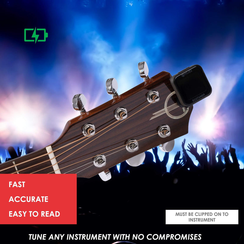 KLIQ EcoTuner - USB Rechargeable Clip-On Tuner (with included charging cable) - with Guitar, Ukulele, Violin, Bass & Chromatic Tuning Modes (also for Mandolin and Banjo)