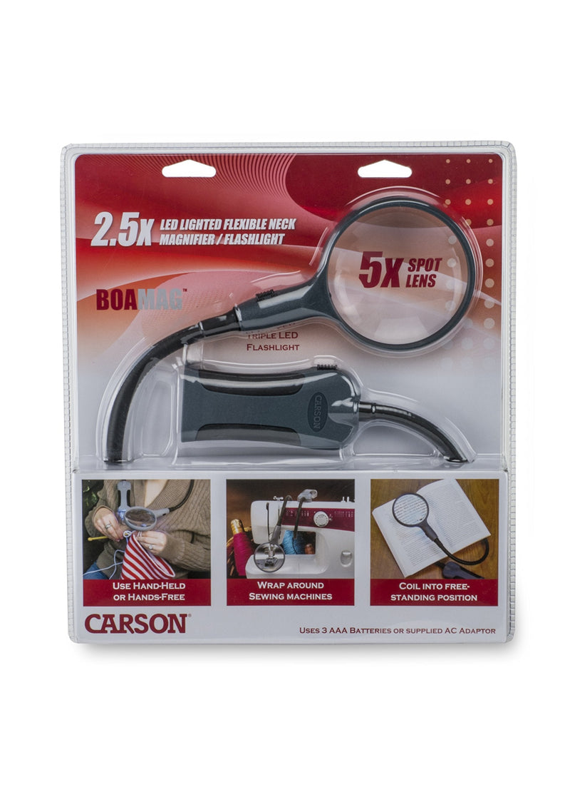 Carson BoaMag 2.5x LED Lighted Flexible Neck Magnifier and Flashlight (SM-22)