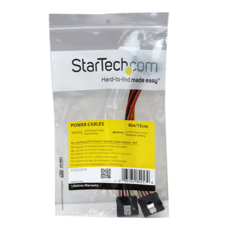 StarTech.com 6in Latching SATA Power Y Splitter Cable Adapter - M/F - 6 inch Serial ATA Power Cable Splitter - SATA Power Y Cable Adapter (PYO2LSATA) Single