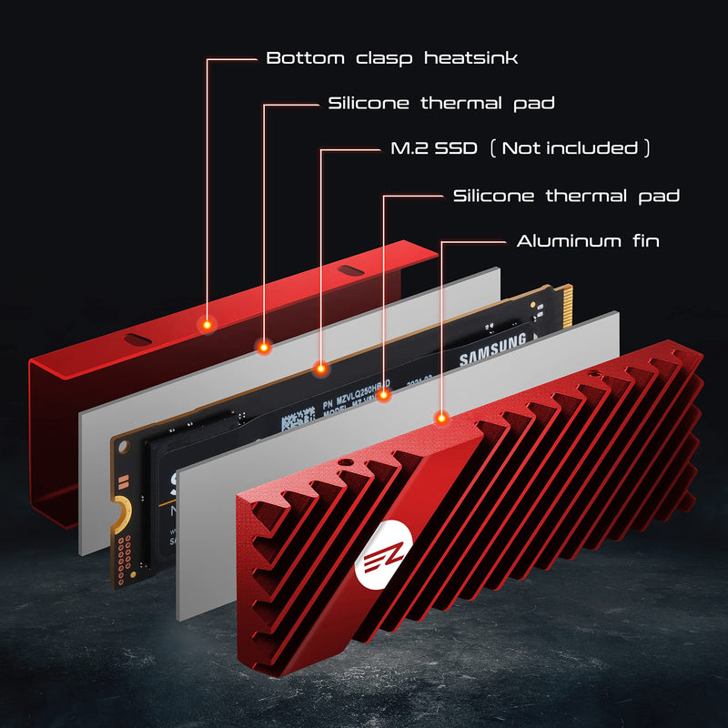 EZDIY-FAB M.2 SSD heatsink 2280, Double-Sided Heat Sink, High Performance SSD Radiator for PC / PS5 for PCIE NVME M.2 SSD or SATA M.2 SSD- Red