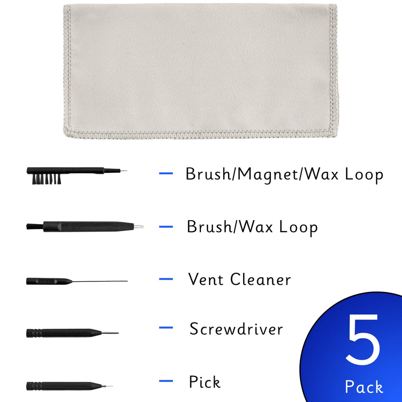 8 Piece Kit Hearing Aid Cleaning Tools and Earphone Earbuds Airpod Cleaner Kit – Includes Vent Cleaner, Steel Pick, Screw Driver, Brush and Wax Loop Microfiber Cloth and Hard Carrying Case
