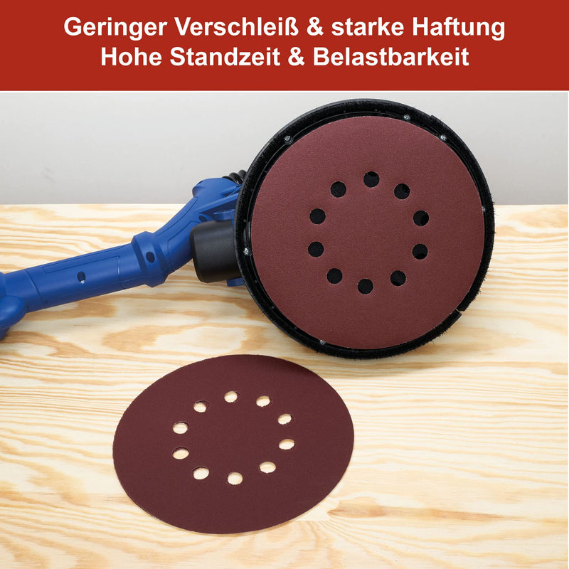Woltersberger 25 pieces sanding discs Ø 225mm | Grit P120 | 10 holes in red | Sandpaper drywall sander long neck sander sanding giraffe ceiling sander