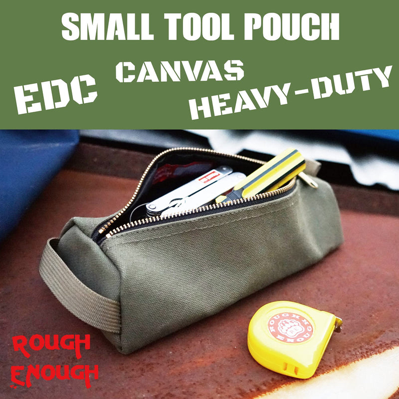 Rough Enough Canvas Small Tool Bag Pouch Storage Organizer Box Pencil Case for School Art Supplies with Zipper for Men Army Green