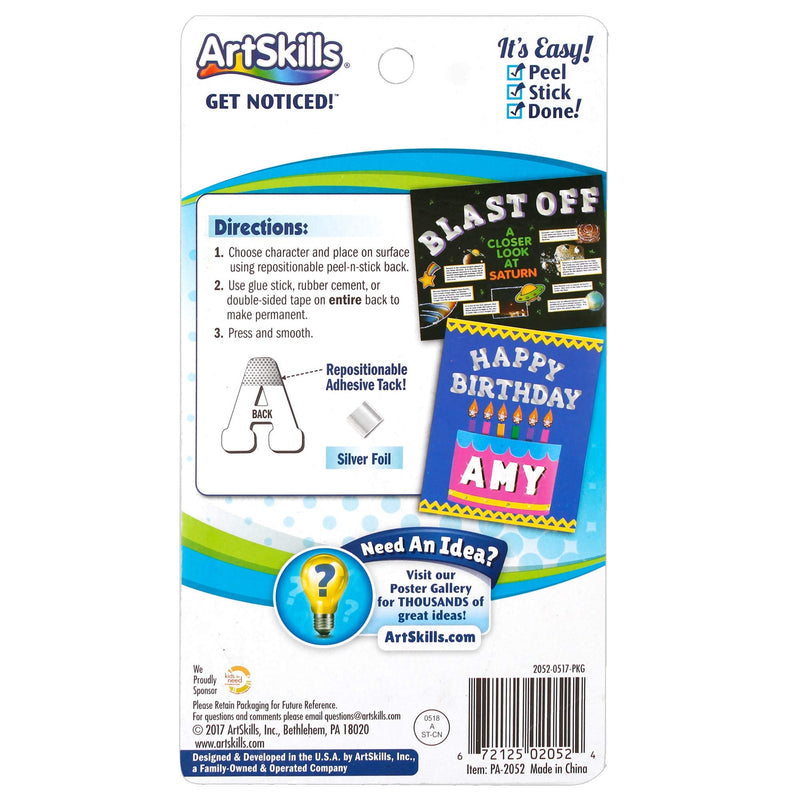 ArtSkills Jumbo Foil 4" Silver Poster Letters Plus Glue Stick, 52- Letters (PA-2052) Silver Foil 4"