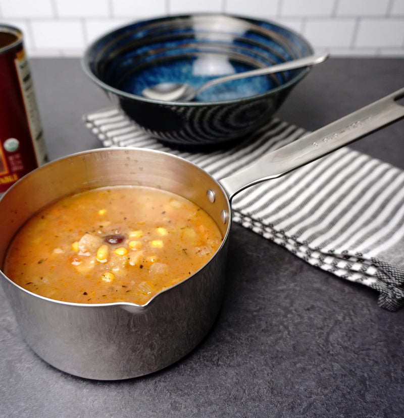 RSVP International Endurance Stainless Steel Measuring Pan Scoop, 3 Cups | Dry or Liquid | Baking or Cooking | Ideal for Melting Butter, Chocolate, Heating Soup | Dishwasher Safe