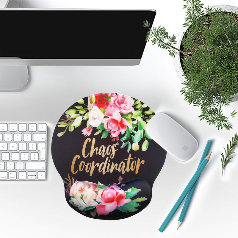 Eleville Ergonomic Mouse Pad Chaos Coordinator Funny Saying Memory Foam Wrist Rest Lycra Cloth Top and Non-Slip Base Cute Fashionable Design for Gaming Office Home Travel mp2