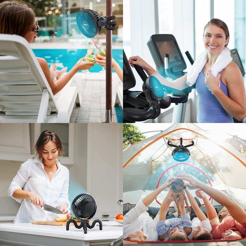 Portable Stroller Fan, Use As Power Bank, 55H 12000mAh Battery Operated Fan Flexible Tripod Baby Car Seat Fan, Personal Mini Handheld/Desk/Small Clip On Fans For Stroller, Carseat, Beach, Bed, Camping Black