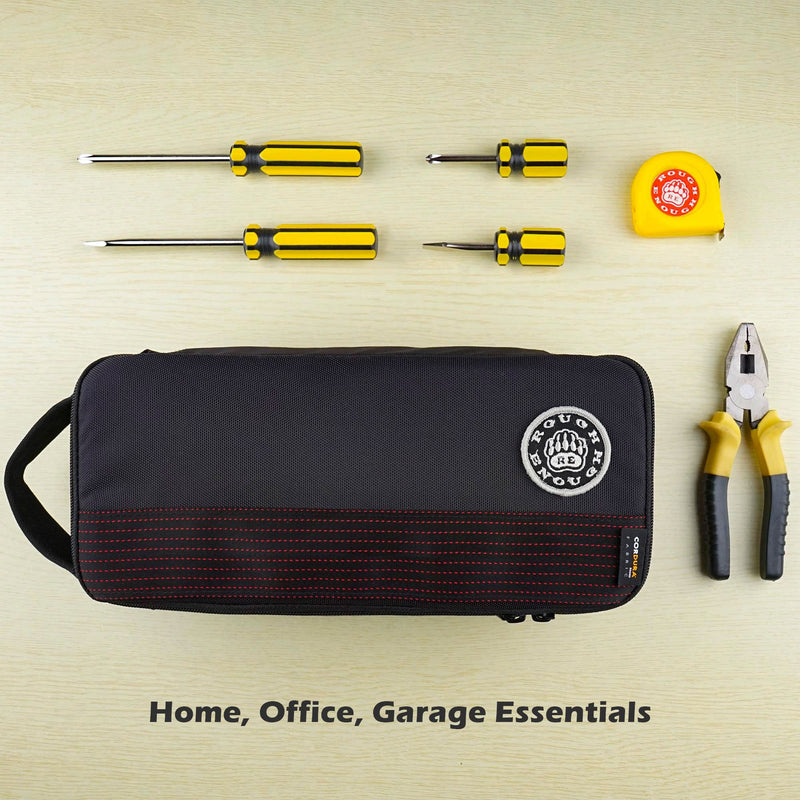 Rough Enough Small Tool Bag Portable Tool Box EDC Pouch Organizer with Handle, 12 Inch, Black, Cordura, Padded Water Resistant Base
