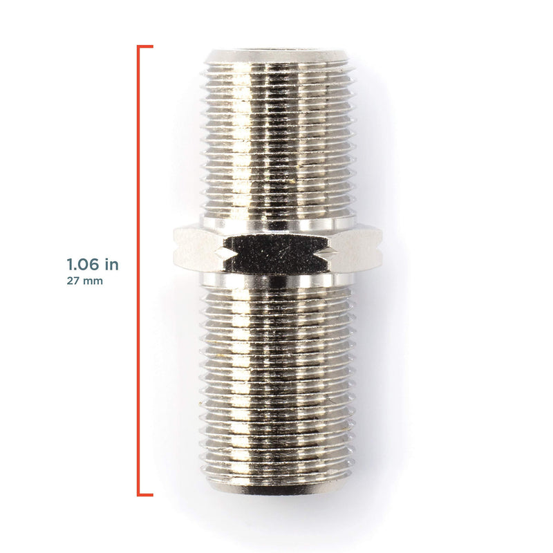 Cable Extension Coupler, with Washer and Nut - 10 Pack - Works with Wall Plates - Connects Two Coaxial Video Cables, for Coax F81 (Female to Female) 3GHz Satellite, CATV Silver