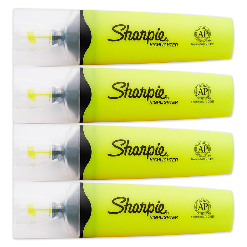 Sharpie Clear View Fluorescent Highlighters, Chisel Tip, Smear Guard Ink (Yellow, 4-Pack) 4-Count