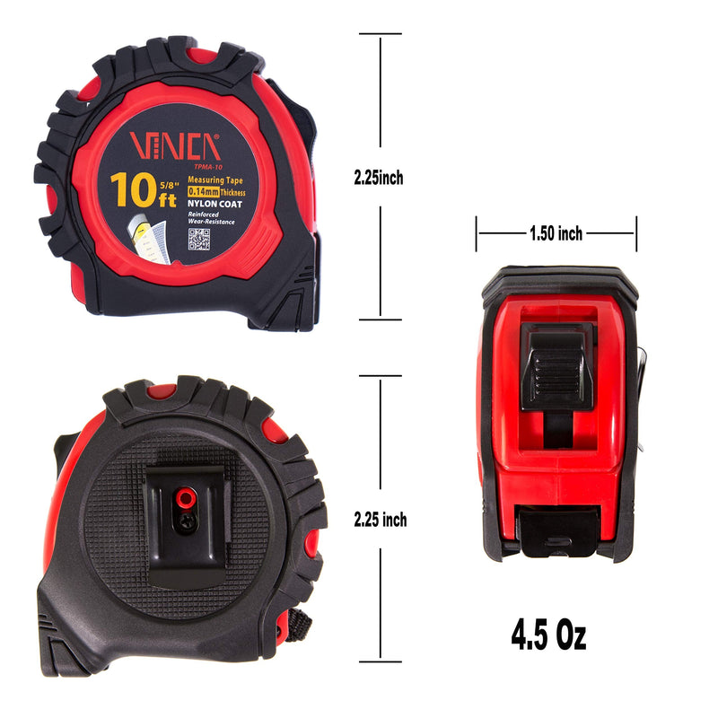 VINCA TPMA-10 10 Feet Tape Measure with Fraction Low Glare Nylon Coat Matte Finish High Visibility Blade Marking 10'