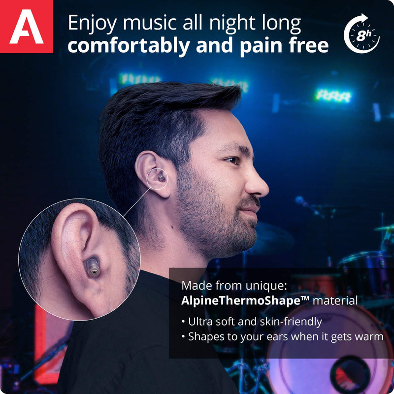 Alpine MusicSafe High Fidelity Music Ear Plugs for Concert & Noise Reduction - Professional Musicians Hearing Protection, 2 Inter-Changeable Filter Sets - Hypoallergenic Reusable Transparent Earplugs Standard-transparent