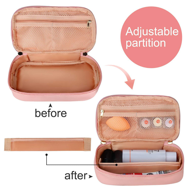 Relavel Makeup Bag Small Travel Cosmetic Bag for Women Girls Makeup Brushes Bag Portable 2 Layer Large Capacity Cosmetic Case Brush Storage Organizer Pouch Christmas Gifts Purse Waterproof Toiletry Bag (Pink) A Pink
