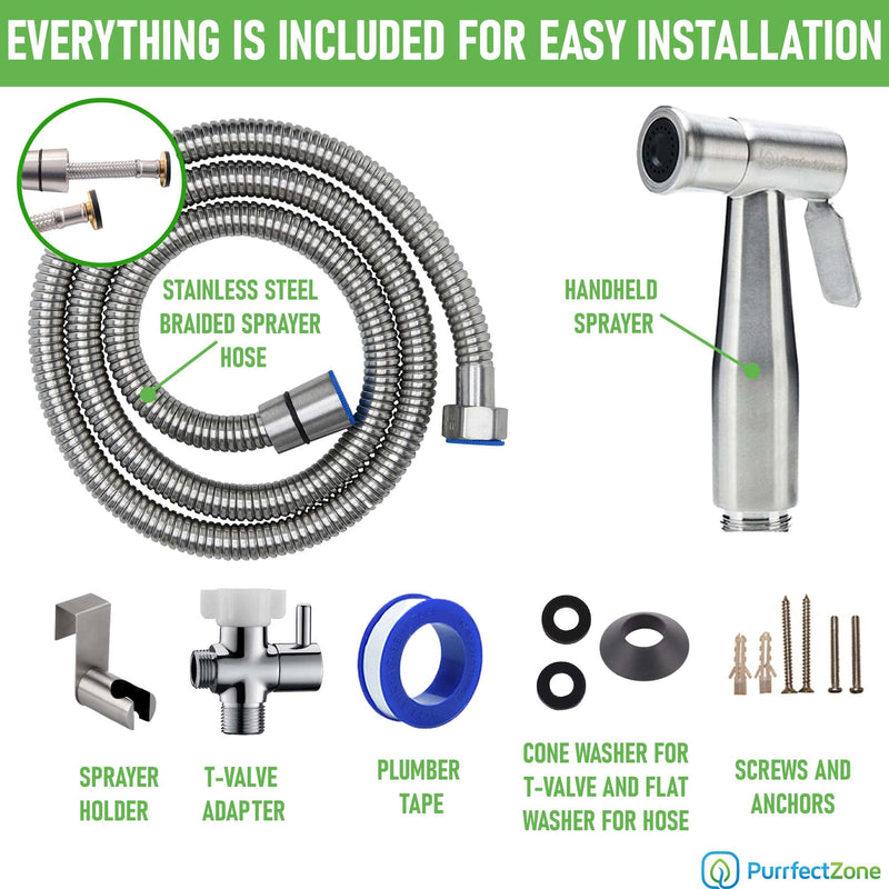 Purrfectzone Bidet Sprayer for Toilet, Handheld Sprayer Kit, Hand Held Bidet, Cloth Diaper Sprayer Set - Easy to Install 1