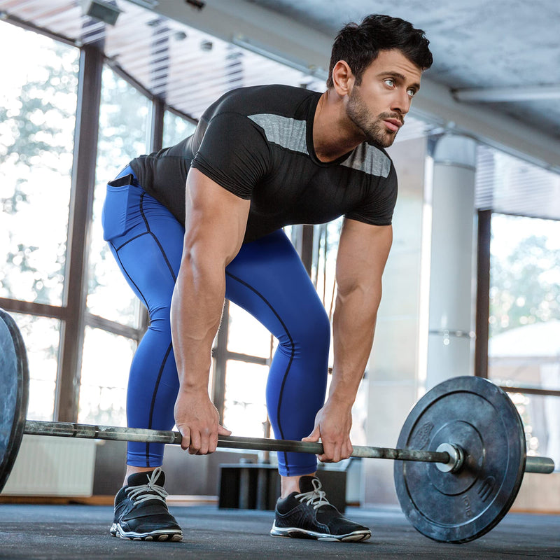 Runhit Compression Pants Men Leggings Pocket Running Tights Athletic Base Layer 2 Pack Pocket :Black&blue Small