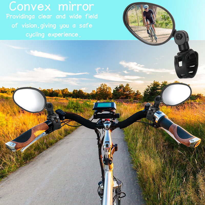 2 Pieces Bike Mirror 360 Degree Adjustable Rotatable Handlebar Mirror Wide Angle Bicycle Mirror Cycling Rear View Mirror Shockproof Acrylic Convex Mirror Safe Rearview Mirror for Mountain Road Bike 2