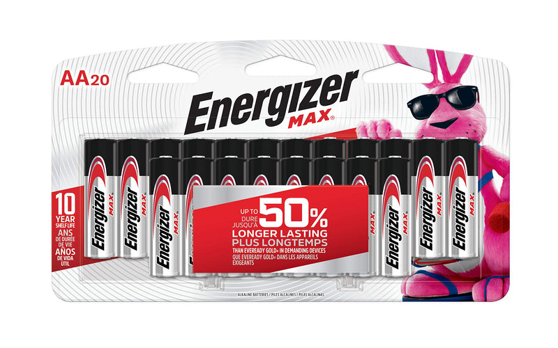 Energizer AA Batteries, Max Double A Battery Alkaline, 20 Count 20 Count (Pack of 1)