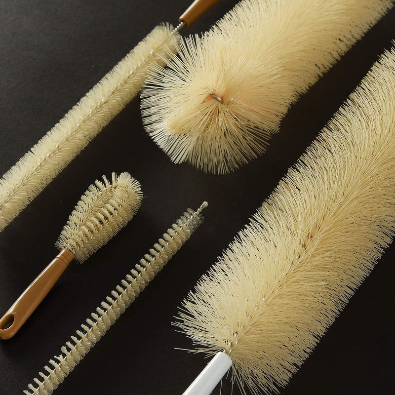 ALINK 5-Pack Bottle Brush Cleaner - Long Bamboo Handle Water Bottle Straw Cleaning Brush for Washing Narrow Neck Beer Wine Decanter, Baby/ Sports Bottle, Thermos, Flask Brown-bamboo