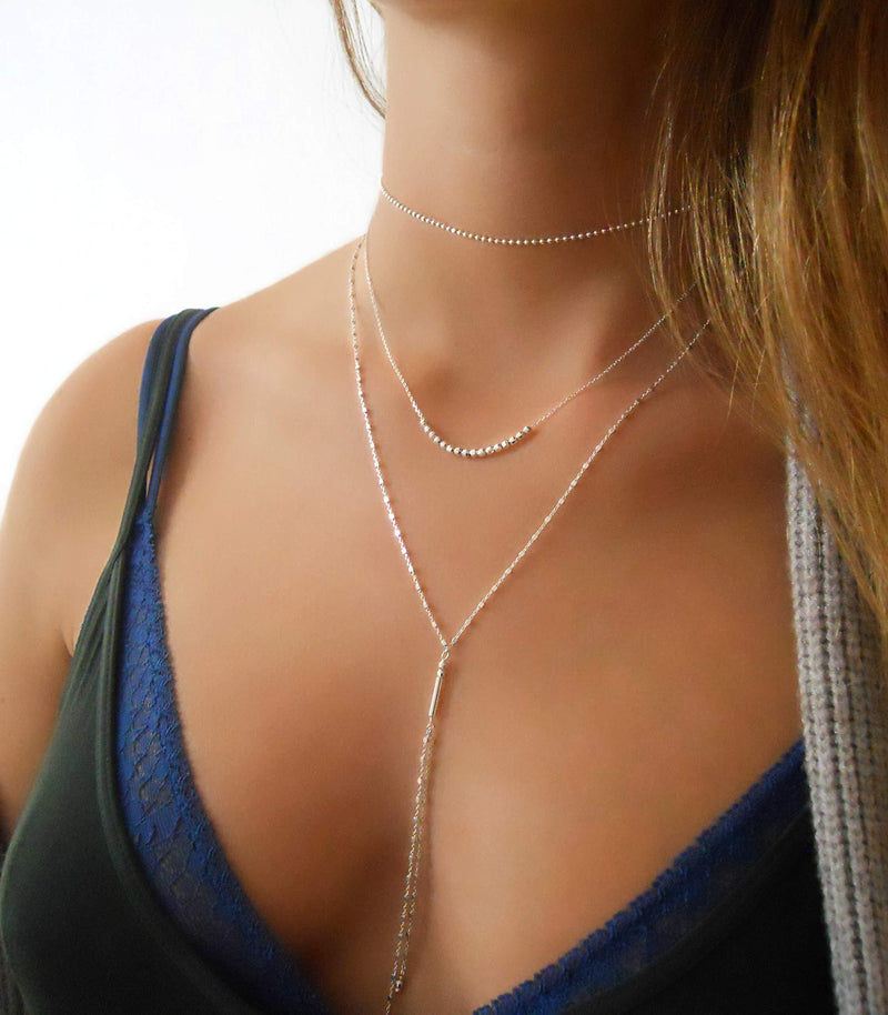 Dainty Sterling Silver Necklace With Beads - Handmade