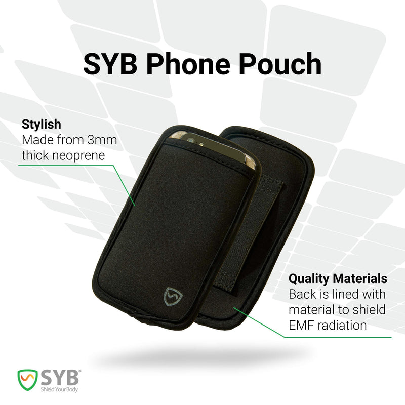SYB Phone Pouch, EMF Radiation Protection Sleeve, Regular Black For phones up to 2.75" wide
