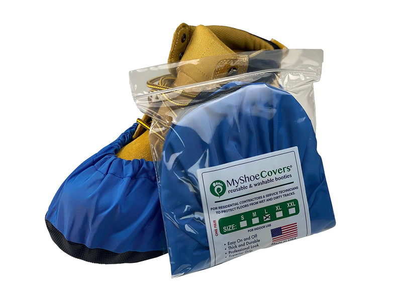 MyShoeCovers Premium Reusable Shoe and Boot Covers for Contractors - 1 Pair, Blue, Large