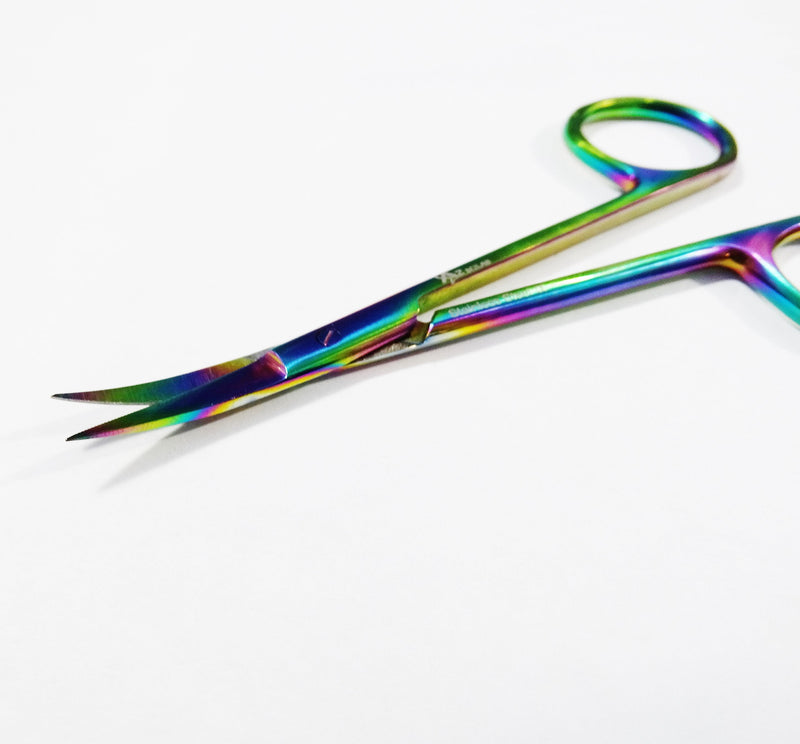 Multi Color Rainbow Supercut Iris Micro Scissors 4.5" Curved with one Serrated Blade Stainless Steel