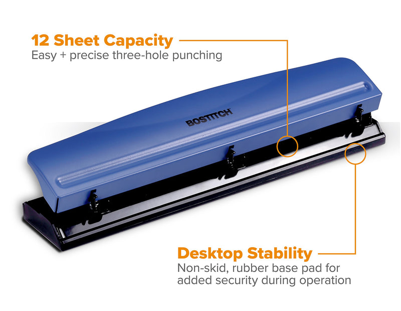 Bostitch 3 Hole Punch, 12 Sheets, Navy Blue (KT-HP12-BLUE)