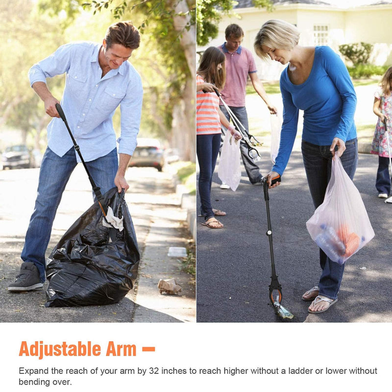 Foldable Grabber Reacher Tool with Headlight, 32 inch Lawn Trash Picker Upper Grabber, 90°Rotating Anti-Slip Jaw, Heavy-Duty Stick, Portable Claw Grabber for Elderly 8320-0-1 Orange