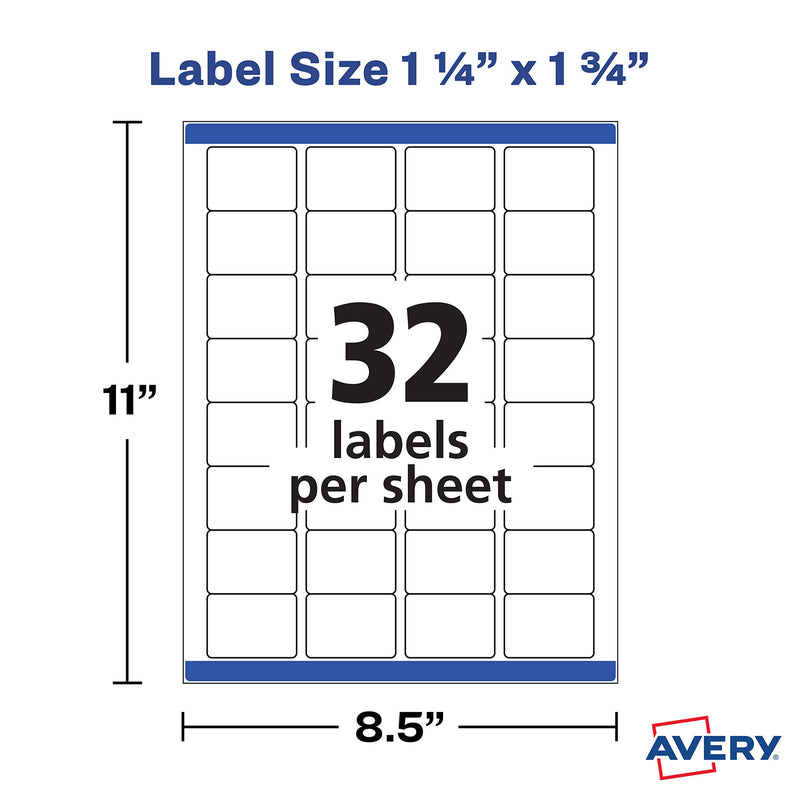 Avery Printable Blank Rectangle Labels, 1.25" x 1.75", White, 256 Customizable Labels (22828)