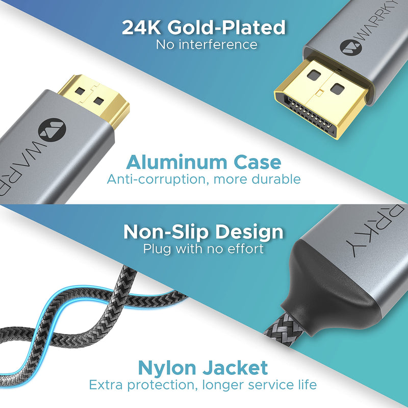 4K DisplayPort to HDMI Cable, WARRKY 15ft [Gold-Plated Plug, Aluminum Shell] UHD High Speed DP to HDMI Cord for Lenovo, HP, Dell, GPU, NVIDIA, More
