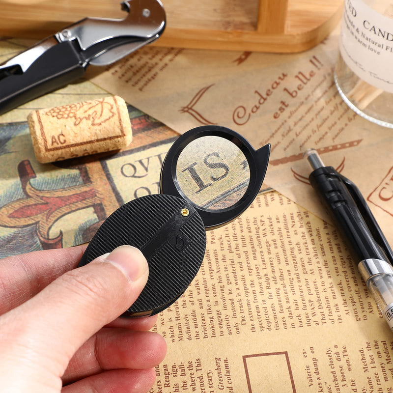 ULTECHNOVO Folding Pocket Magnifying Portable Handheld Optical Glass Crafts Magnifier for Women and Men Reading (Dual Lens (5X/10Xï¼‰) - Black