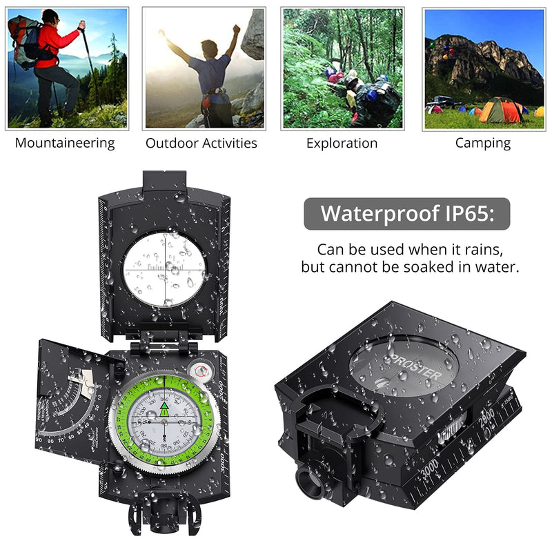 Proster IP65 Compass with Sighting Clinometer Professional Military Compass Metal Camping Compass Waterproof with Carry Bag for Camping Hunting Hiking Geology Activities Black Compass