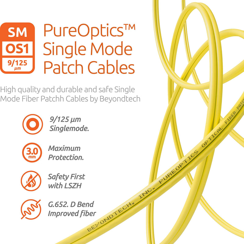 LC to LC Fiber Patch Cable Single Mode Duplex - 3m (9.84ft) - 9/125um OS1 LSZH - Beyondtech PureOptics Cable Series 3m (9ft) LC to LC