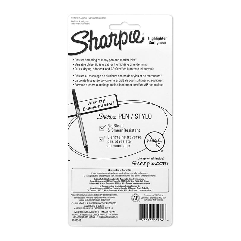 Sharpie Pocket Style Highlighters, Chisel Tip, Assorted Fluorescent, 24 Count (6 Packs of 4)