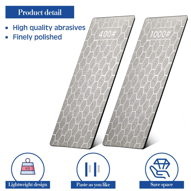 4 Pieces Diamond Sharpening Stone Grit Diamond Plate Honing Stone Diamond Stone for Kitchen Sharpening Dull, Blunt or Tired Edges, 5.9 x 2.48 Inches (400/600/1000/1200 Grit) 400/600/1000/1200 Grit
