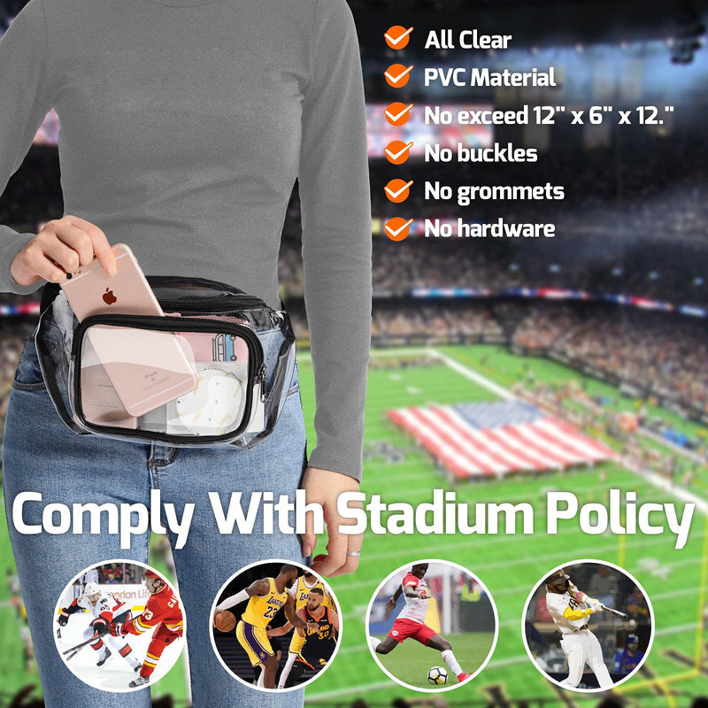 Fanny Pack, Veckle Clear Fanny Pack Waterproof Cute Waist Bag Stadium Approved Clear Purse Transparent Adjustable Belt Bag for Women Men, Travel, Beach, Events, Concerts Bag, Black