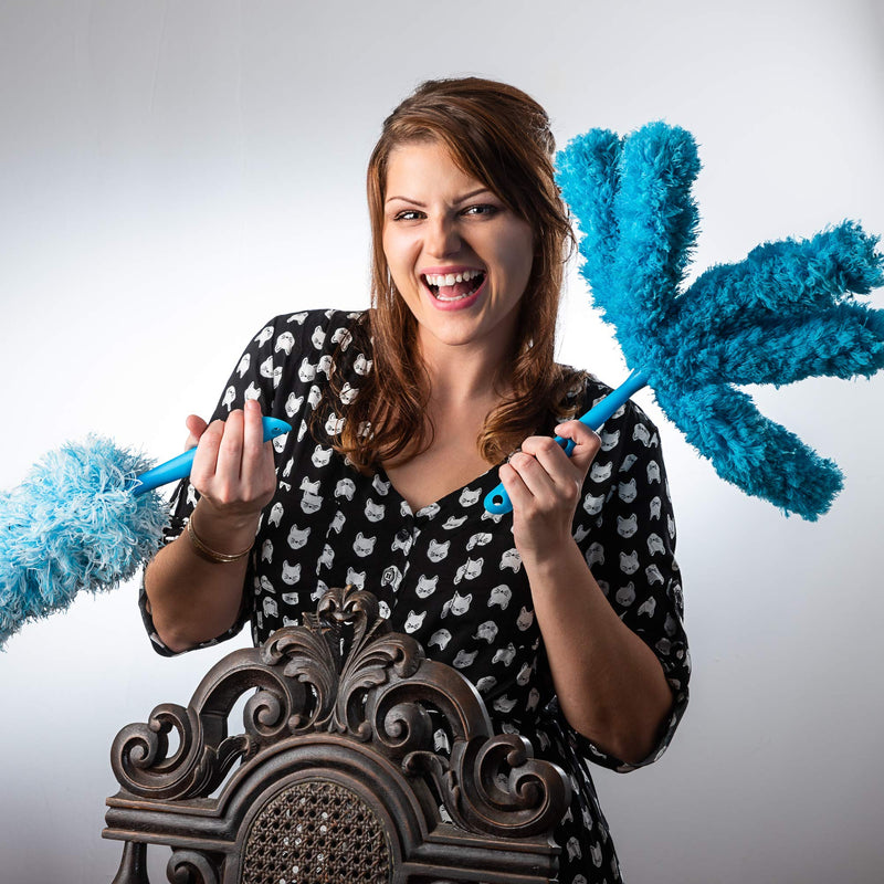 Extendable Washable Microfiber Duster and Blind Cleaner w/ Pivoting Head and Extension Pole. Telescopic Arm and Flexible Heads for Easy Ceiling and Cobweb Dusting. Detachable Dusters = Quick Cleaning