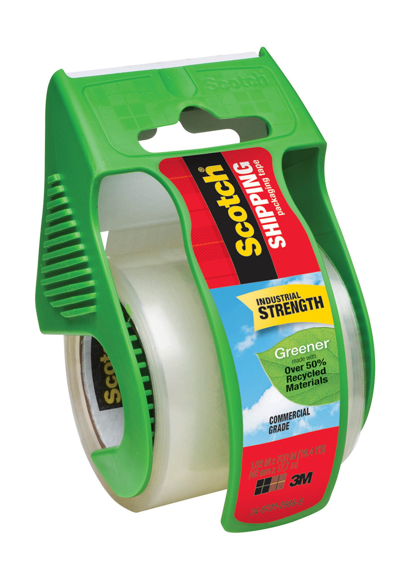 Scotch Greener Commercial Grade Shipping Packaging Tape with Dispenser, 1.88 in. x 700 in., 1 Dispenser/Pack