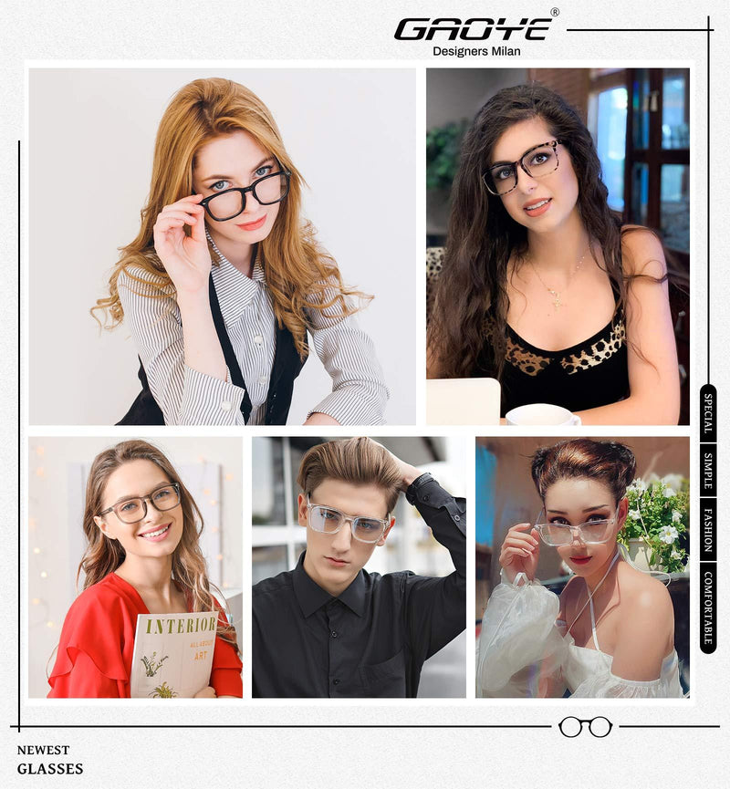 Gaoye 4-Pack Blue Light Glasses, Anti UV Ray/Glare Lens Fashion Fake Frames Computer Gaming Glasses for Women Men A3 Matte Black+leopard+transparent+gray clear