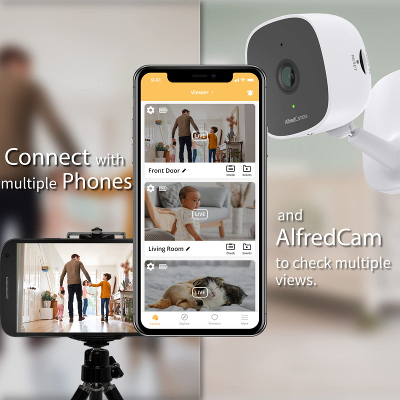 AlfredCamera Indoor Security Bullet Camera -AlfredCam, Plug-in Baby Monitor/Pet Cam- 1080P, Night Vision, Wide-Angle View, Continuous Recording, and Stick-On Mount - Works with Alfred Camera App 2023 ver.