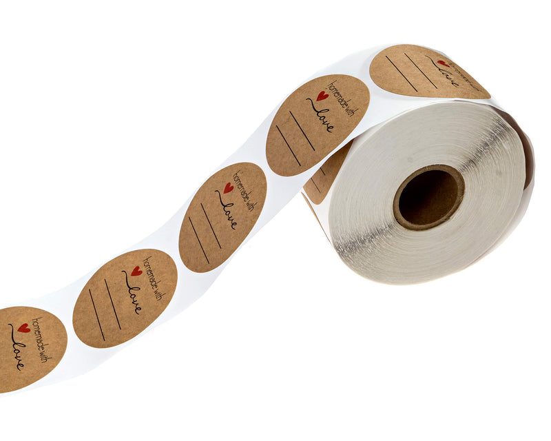 2" Homemade with Love Sticker with Lines for Writing /2" Round Homemade with Love Canning Labels / 500 Labels per roll