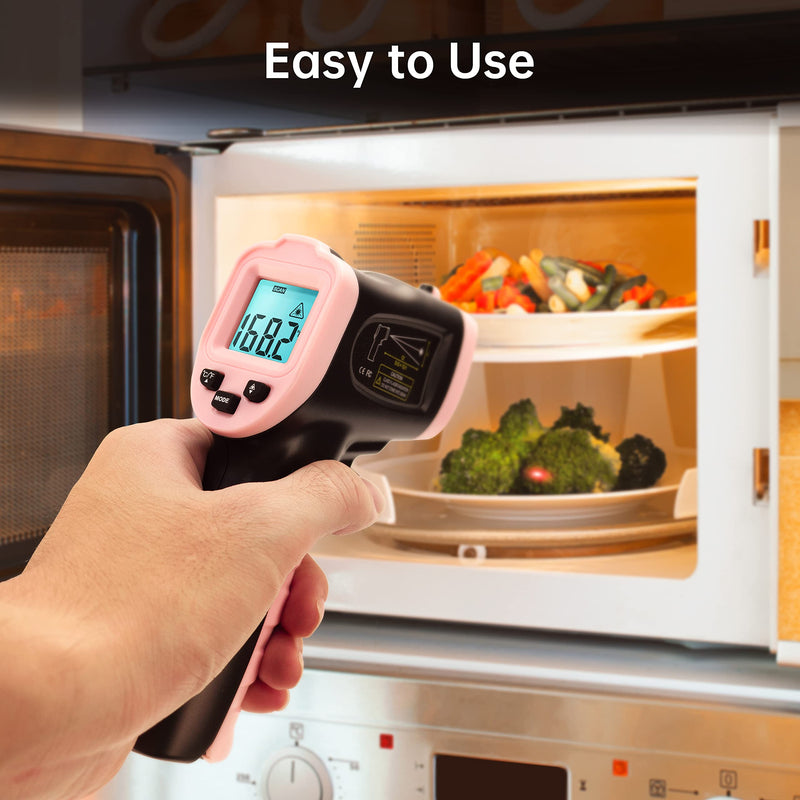 ERICKHILL Infrared Thermometer, -50°C~400°C (-58°F~752°F) Temperature Gun Non-Contact Digital Laser Thermometer with Adjustable Emissivity and Temp Alarm for Cooking Rook Repairs, Pink Pink, -50°C~400°C (-58°F~752°F)