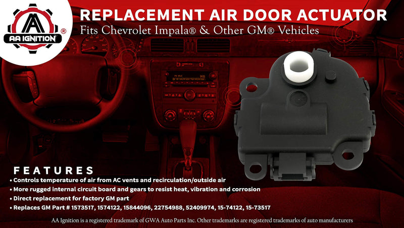 HVAC Air Door Actuator - Compatible with Chevrolet Impala 2004-2013 - Replaces 1573517, 1574122, 15844096, 22754988, 52409974, 604-108, 15-74122, 604108 - Heater Temperature Blend Door Actuator