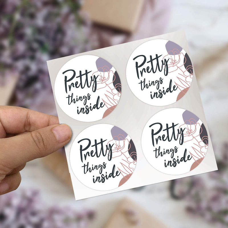 300 Pretty Things Inside Sticker Labels | White Background with Flowers Design | 2" Inch Round | Highly Recommended for Small Business Owners .